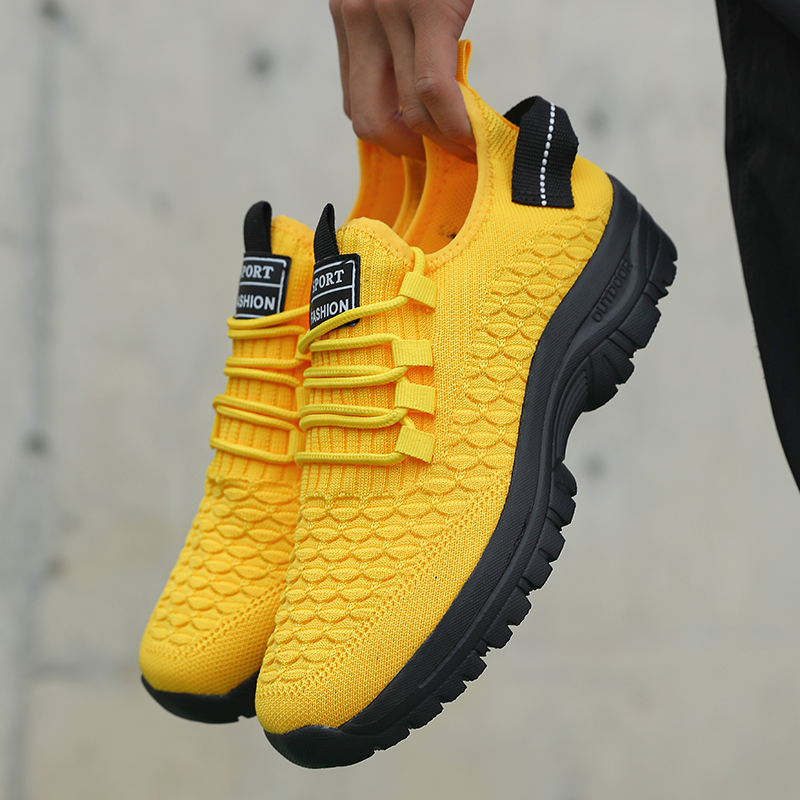 Outdoor Adventure Shoes - Men's Bright Yellow Outdoor Sneakers Breathable